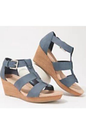 Dr. Scholl's Barton Wedge Sandals 9.5 Blue Strappy Ankle Strap